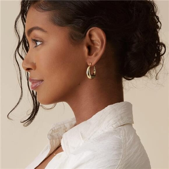 14K Gold Plated Sterling Silver Posts Chunky Hoop Earrings for Women | Thick - Picture 4 of 6